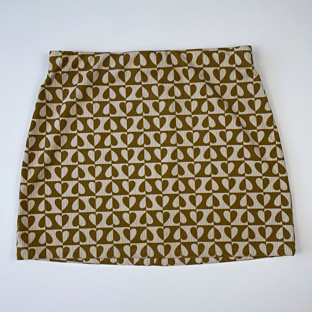 Elodie Corduroy Mini Skirt with An Abstract Heart Pattern Size Large Zip Up